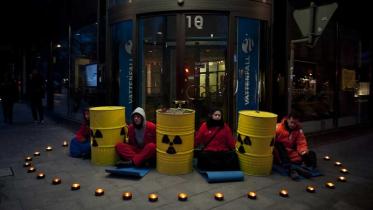 Protest bei Vattenfall Zentrale in Stockholm, April 2010