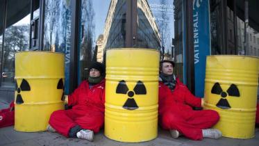 Protest bei Vattenfall Zentrale in Stockholm, April 2010