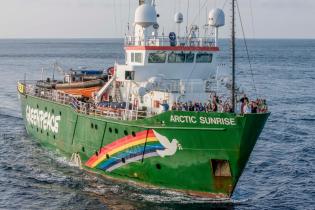 Crew Onboard Arctic Sunrise in the Pacific Ocean