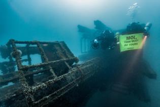 Diving Action at Sunken Gas Platform in the Adriatic Sea