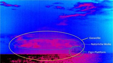 Aus der Elgin-Gasplattform austretendes Gas, aufgenommen mit Infrarotkamera, Februar 2012