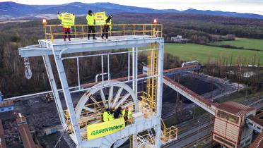 Anti-Kohle-Protest auf Turm in Novaky, Slowakei