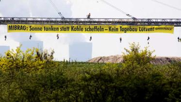 Aktion in Leipzig gegen Einrichtung des MIBRAG Braunkohletagebau Luetzen, Mai 2010