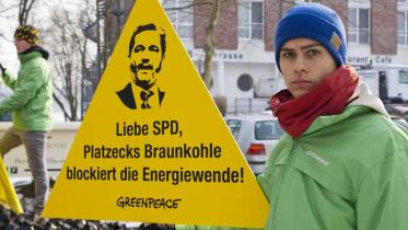 Protest bei SPD Konferenz in Potsam gegen Platzecks Kohlekurs im Januar 2012