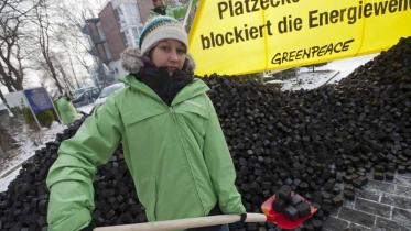 Protest bei SPD Konferenz in Potsam gegen Platzecks Kohlekurs im Januar 2012