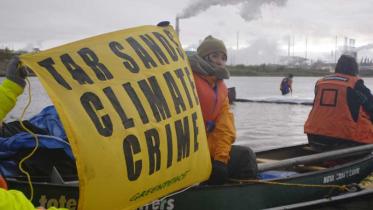 Protest gegen Ölsandabbau der Firma Suncor in Kanada im September 2009