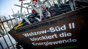 Potsdam, 25.01.2014: Proteste gegen den Abbau von Braunkohle und gegen geplante Tagebaue wie Welzow Süd II