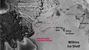 Wilkins-Schelfeis nach dem Brechen des Stegs im April 2009