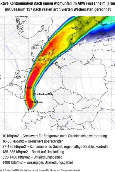 Ausbreitung von radioaktivem Cäsium bei einem Atomunfall im AKW Fessenheim