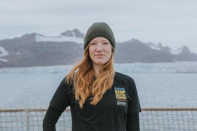 Campaigner Daniela von Schaper on the Arctic Sunrise in the Arctic