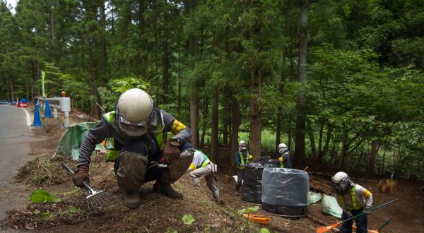 Radioaktive Dekontaminierung in Iitate bei Fukushima im Juli 2015