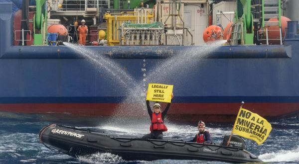 Greenpeace blocking a deep-sea mining ship in the at-risk Pacific region