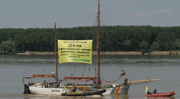 Über 50 Aktivisten protestieren auf dem Gelände des geplanten AKW Belene in Bulgarien, August 2005