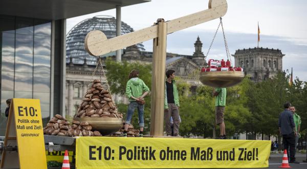 Greenpeace-Aktivisten protestieren vor dem Bundeskanzleramt im August 2012