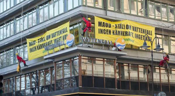 Protest bei Vattenfall Zentrale in Stockholm, April 2010