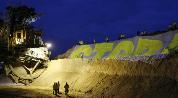 Protest in Jänschwalde zur Unterstützung des Volksbegehren. Dezember 2008